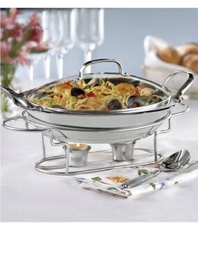 Cuisinart Stainless Steel Chafing Buffet Server with Glass Lid & Candles Silver